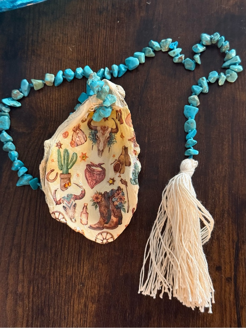 Handcrafted Turquoise Chip Bead oyster shell - garland - Boho Blue Accessory